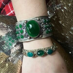 Green and Silver Intricate Stone Bracelet Set